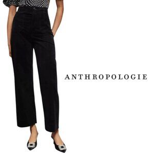 Anthropologie Maeve The Colette Cropped Wide Leg Pants Corduroy Edition Black 27